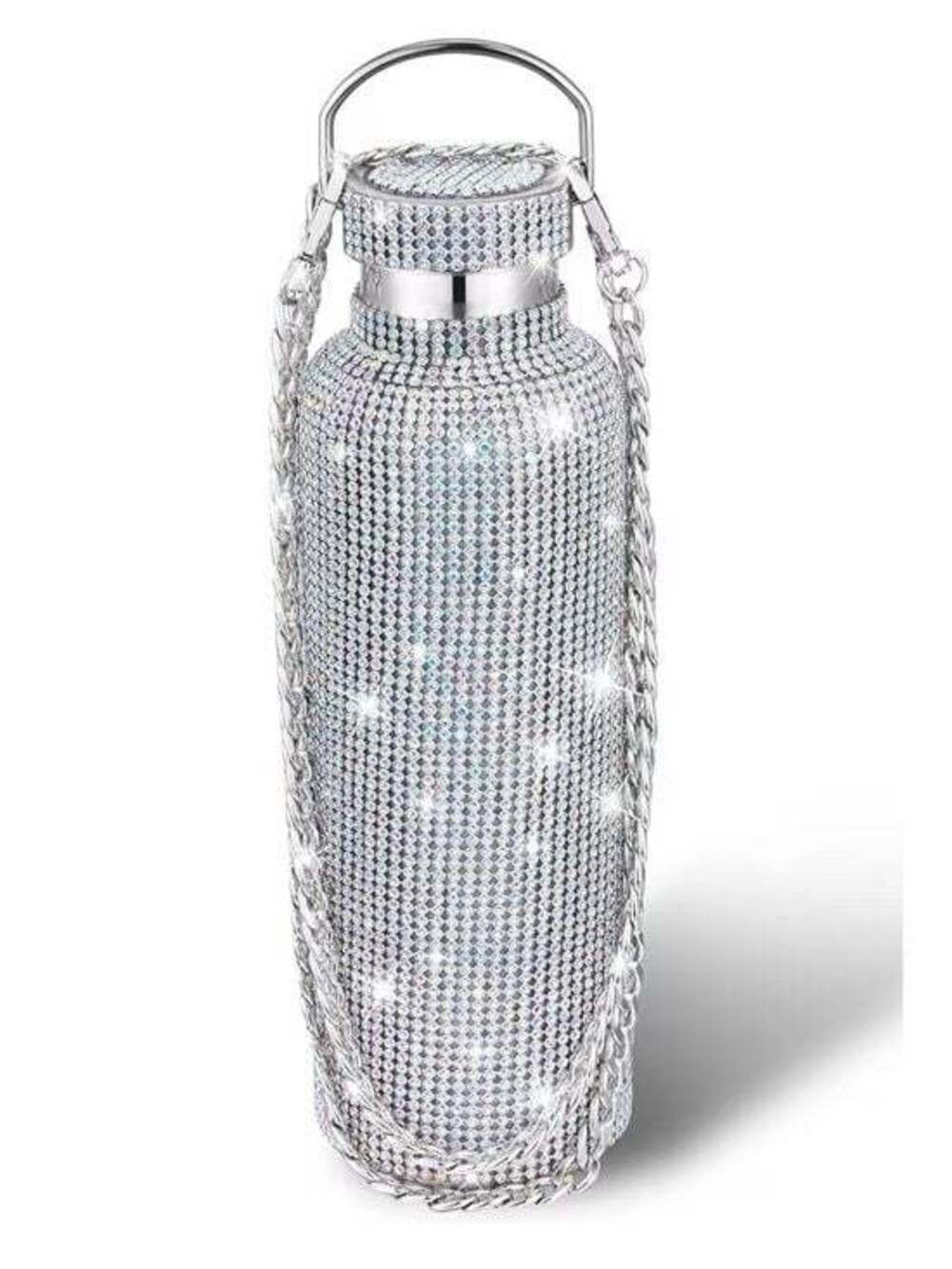 Nordstrom Silver Crystal Rhinestone Water Bottle with Chain Strap